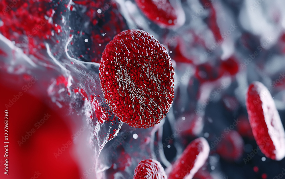 Poster hdl cholesterol metabolism blood. hyperrealistic close-up of microscopic hdl cholesterol in a detail