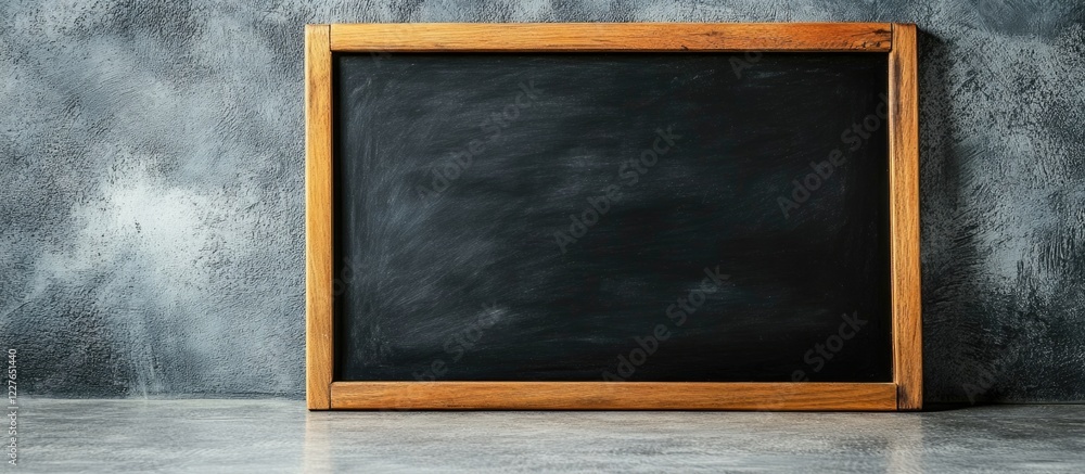 Aufkleber blank chalkboard in wooden frame on concrete floor background ready for text and creative designs wi