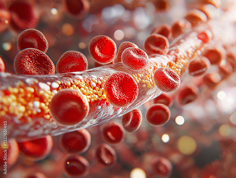 Poster hdl cholesterol metabolism blood. microscopic medical animation still of hdl cholesterol visualizati