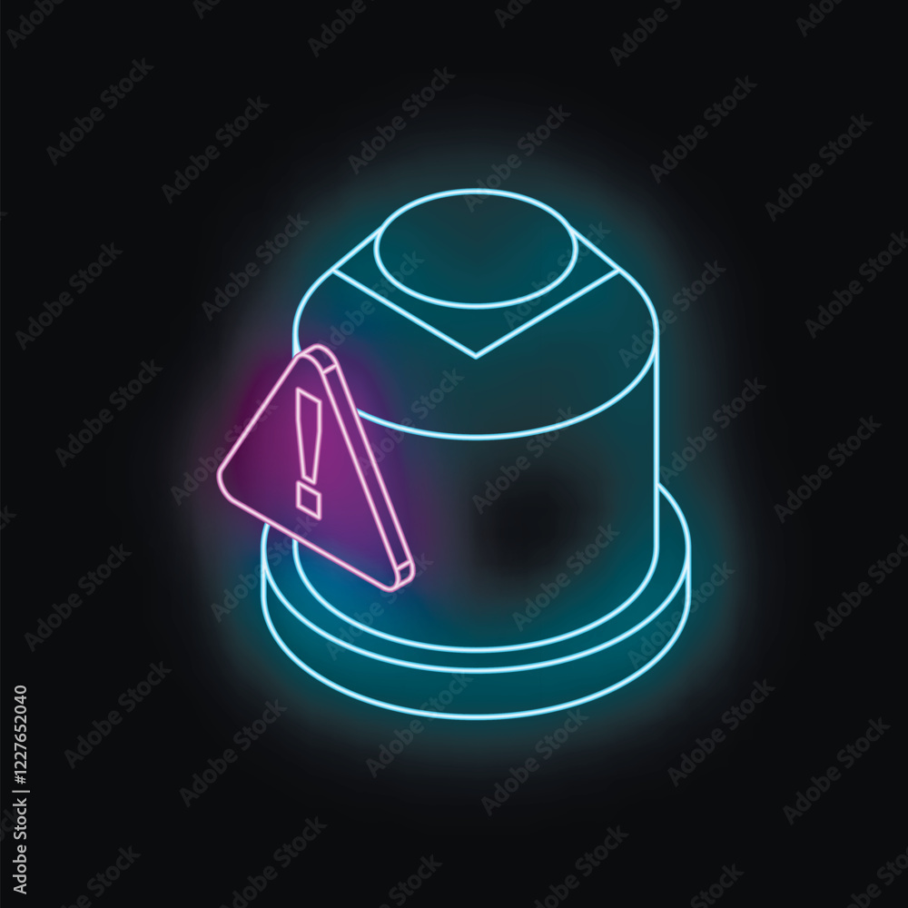 Aufkleber glowing blue database icon with pink warning alert sign, indicating potential system or network secu