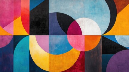 Fototapeta premium Vibrant geometric abstract artwork with bold colors and shapes creating a modern artistic composition.