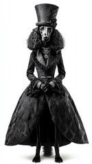 Fototapeta premium a Poodle in a fancy dress, elegant and chic, highfashion inspired, isolated on white background
