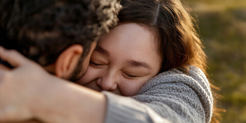 Close-up Photograph of a Woman Embracing a Man