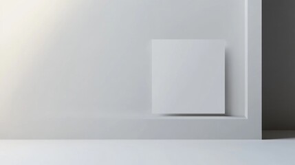 Obraz premium Minimalist Mockup of Blank A5 Paper Card Against Modern Wall Background in Soft Natural Light