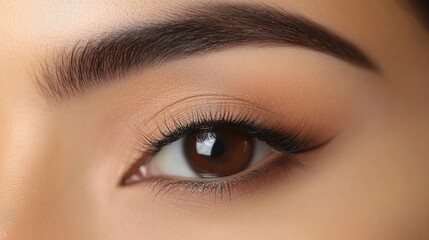 Obraz premium Natural Eyebrow and Eye Makeup in Neutral Tones Showcasing Subtle Beauty and Elegance