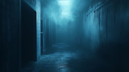 Fototapeta premium Dark Blue Foggy Background – Atmospheric Horror Game Aesthetic 