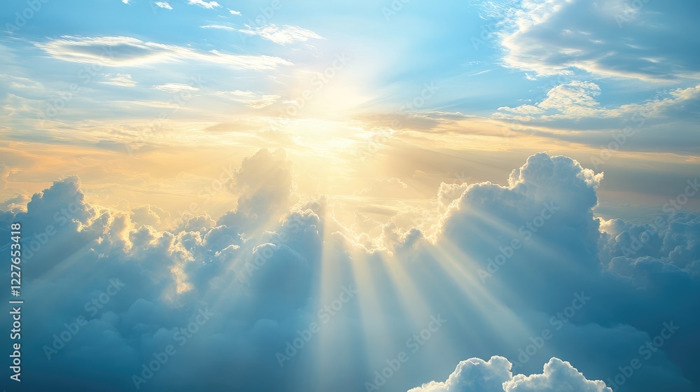 Aufkleber serene sky with sun rays piercing through clouds creating a tranquil and uplifting natural atmospher
