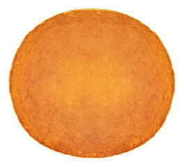 One plain pancake isolated on a white background, top view. Dorayaki.