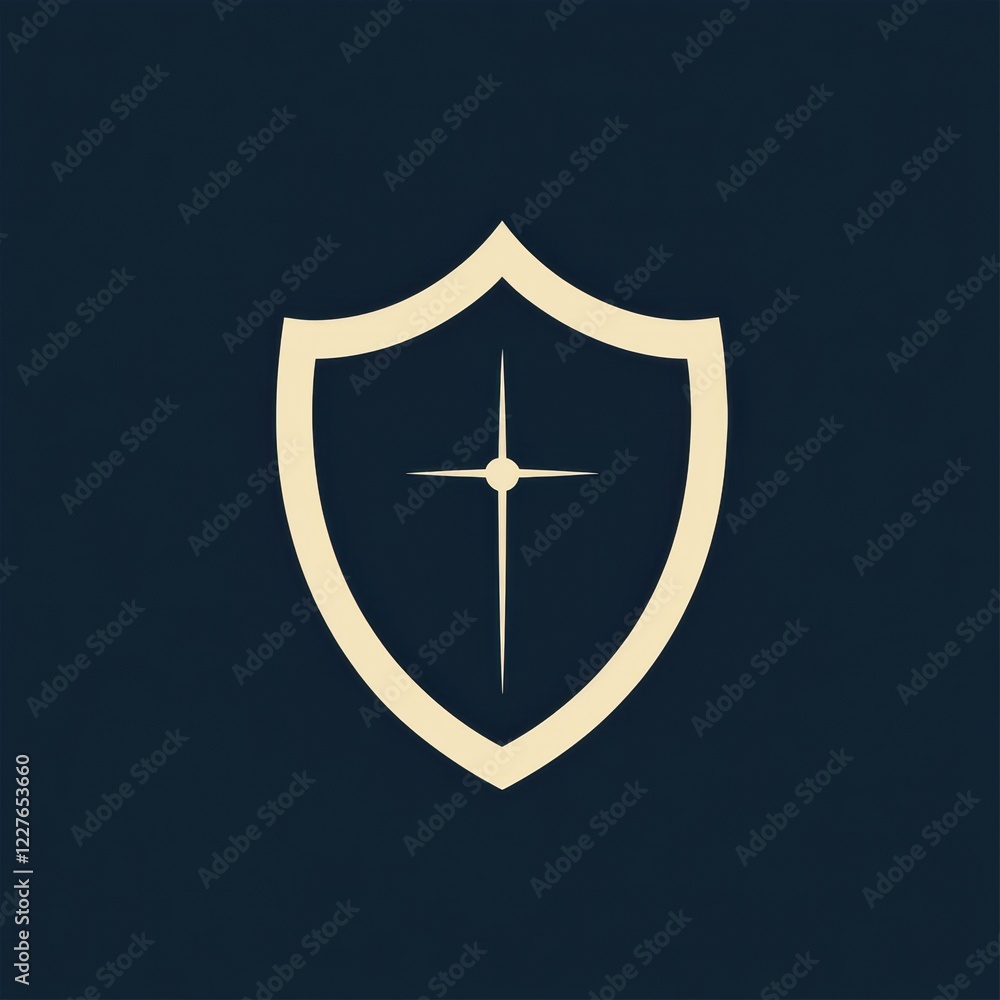 Aufkleber Shield symbol representing protection and security with a star insignia in the center on a dark background. Generative AI