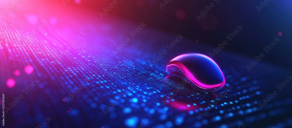 Poster futuristic mouse cursor on digital screen with vibrant colored background and space for text display
