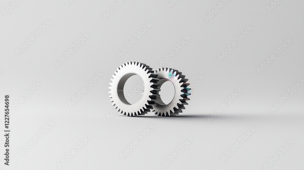 Poster photorealistic macro photograph of a pair of mecha gears with intricate details and soft lighting on