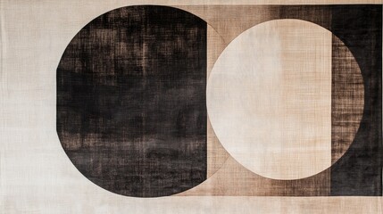 Abstract Minimalist Neutral Cotton Textile Featuring Geometric Shapes and Subtle Tones Suitable for Modern Home Decor and Interior Design