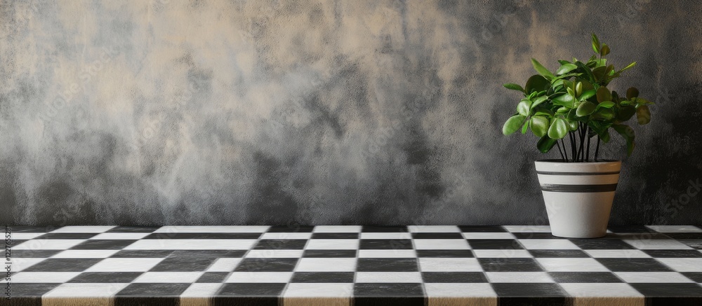 Poster checkered tabletop with empty copy space for text perfect for product display in a retro-themed cafe