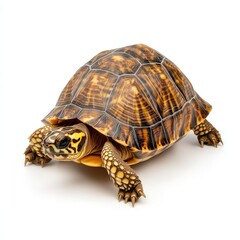 Obraz premium Captivating Portrait of a Colorful Tortoise on a Clean White Background with Detailed Shell Patterns