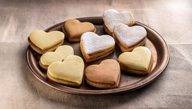 heart shaped cookies on textured background