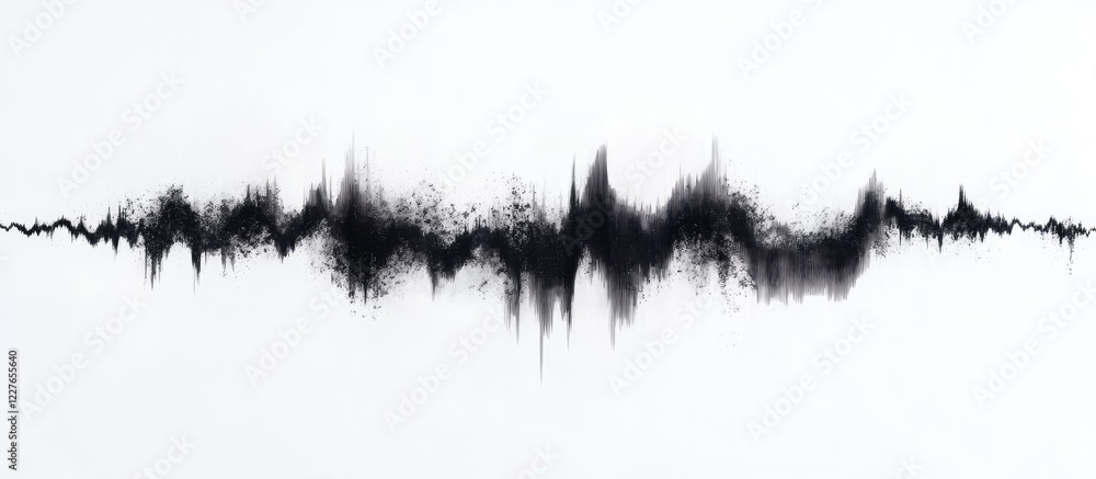 Poster Abstract black wave line on white background representing digital technology concepts with ample copyspace for text and content integration