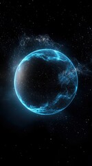 Obraz premium Blue Glowing Sphere Surrounded by Stars in Deep Black Space