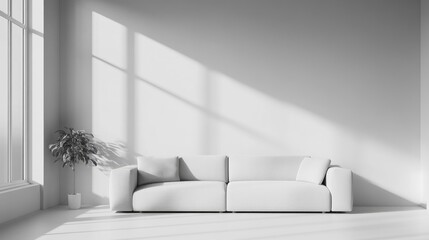 Modern Minimalist Monochrome Interior with Natural Light and Contemporary Couch