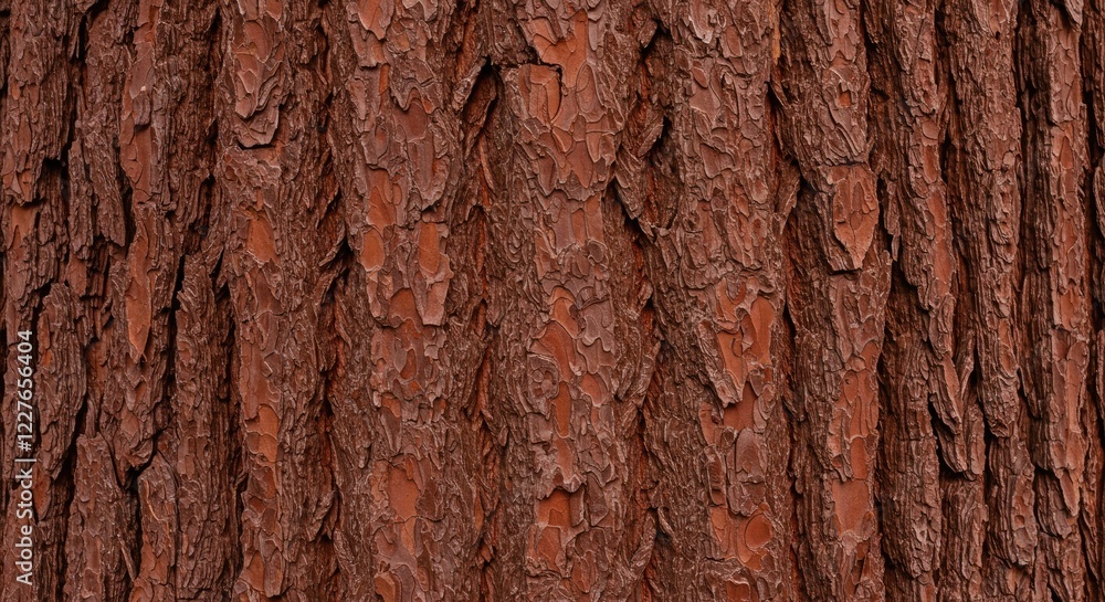 Poster a seamless redwood tree bark texture with thick, fibrous patterns in deep reddish-brown tones.