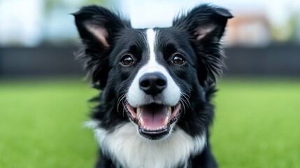 Fototapeta premium Border Collie midaction during an agility course, intense focus, dynamic sports theme