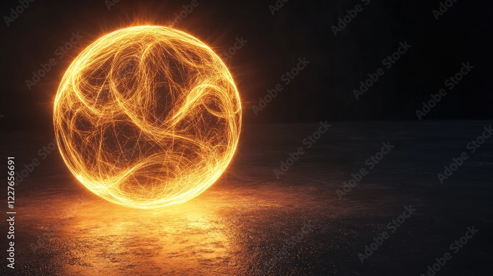 Aufkleber glowing energy ball with luminous movement lines on dark background representing energy concept and 