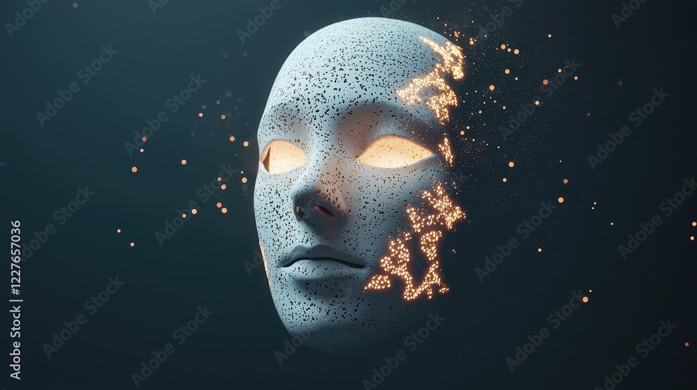 Poster surreal mask with glowing patterns etched into its surface for a dreamlike visual experience