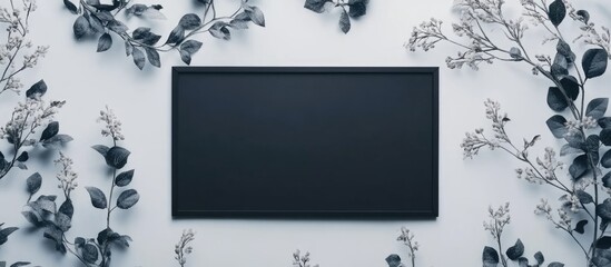 Blank Letter Board Surrounded by Decorative Foliage on Light Background Ideal for Adding Custom Text or Messages in Contemporary Design