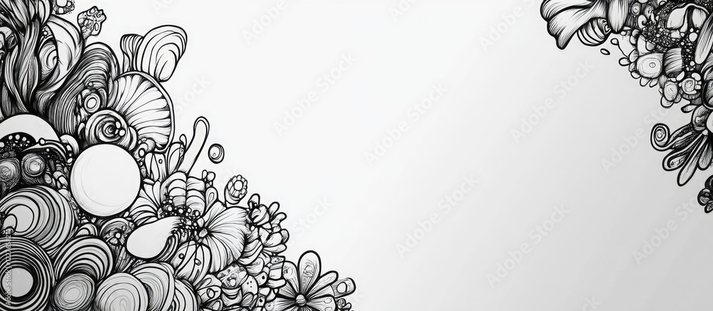 Poster monochrome hand drawn doodle floral background with negative space for custom text or graphics