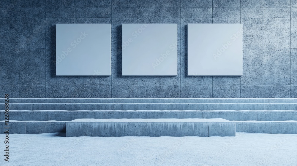 Aufkleber three dimensional square wall panels in a snowy stadium environment showcasing an empty display area