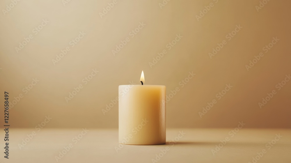 Poster minimalistic candle on neutral background creating a serene atmosphere with ample empty space for te