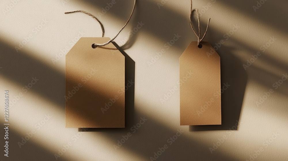 Poster natural brown gift tags mockup with shadow displaying blank surface for customization and design fle
