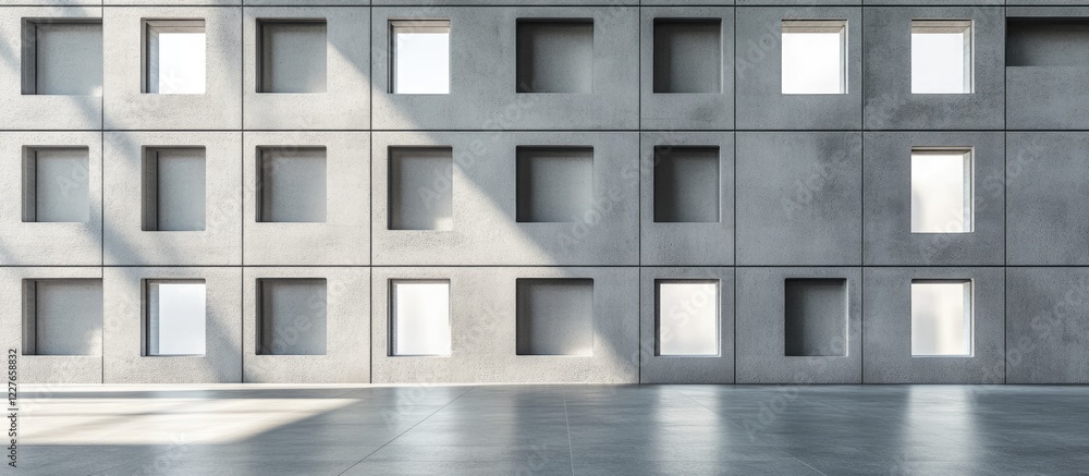 Aufkleber contemporary empty office space featuring square windows and grey flooring designed for minimalistic