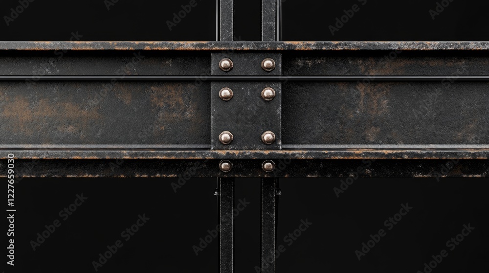 Poster close up of rugged steel structure showcasing bolts and beams emphasizing strength and durability wi