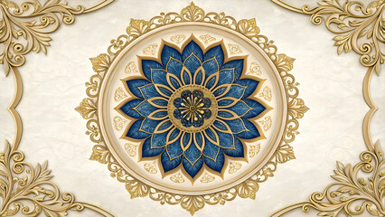 ornamental round ornament on a blue background