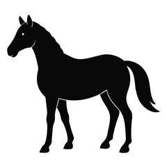 A simple standing horse silhouette with minimal details, vector art