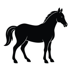A simple standing horse silhouette with minimal details, vector art