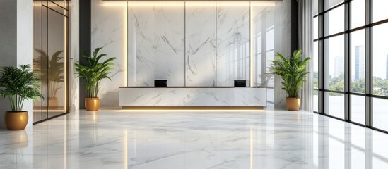 Elegant marble lobby interior design with spacious layout and natural lighting ideal for showcasing branding or promotional content
