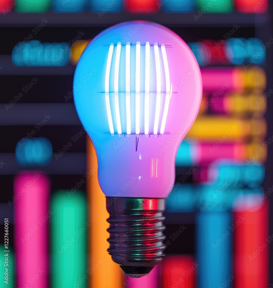 Poster colorful light bulb with background digital data visualization