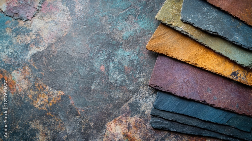 Aufkleber colored natural slate tiles arranged in a visually appealing layout showcasing various textures and 