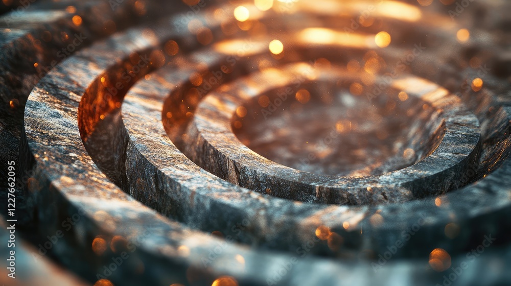 Poster natural stone circular pattern background featuring elegant bokeh lights creating a stunning visual 
