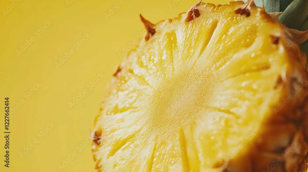 Aufkleber fresh pineapple slice showcasing vibrant yellow texture and distinctive crown ideal for tropical the