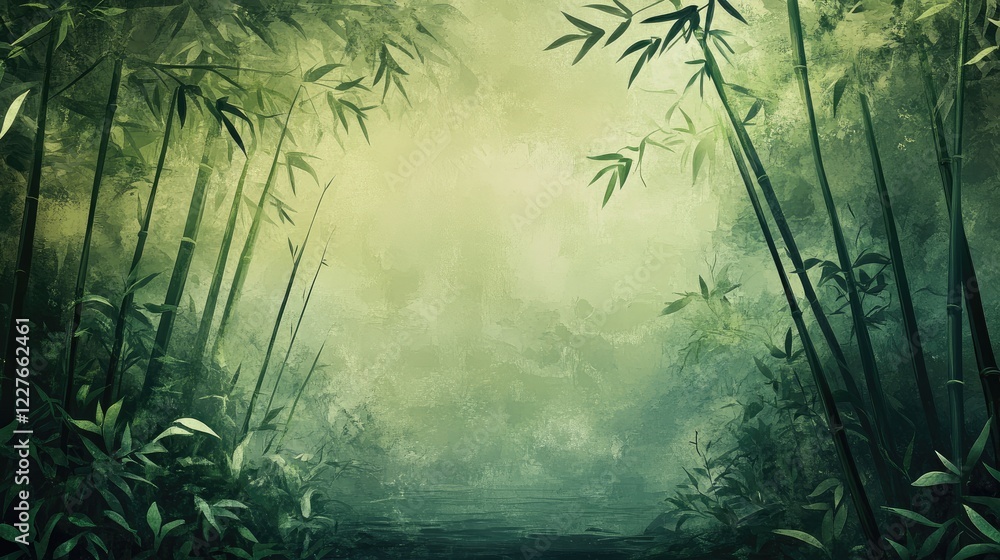 Aufkleber lush green bamboo forest with soft fog creating a calming natural background for tranquil settings o