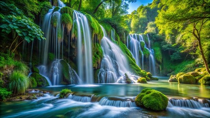 Autoire Waterfall, France: Close-up Macro Photography of Water Droplets and Foliage