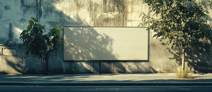 Urban blank billboard mockup for advertising display with empty space for marketing promotions surrounded by greenery and urban scenery