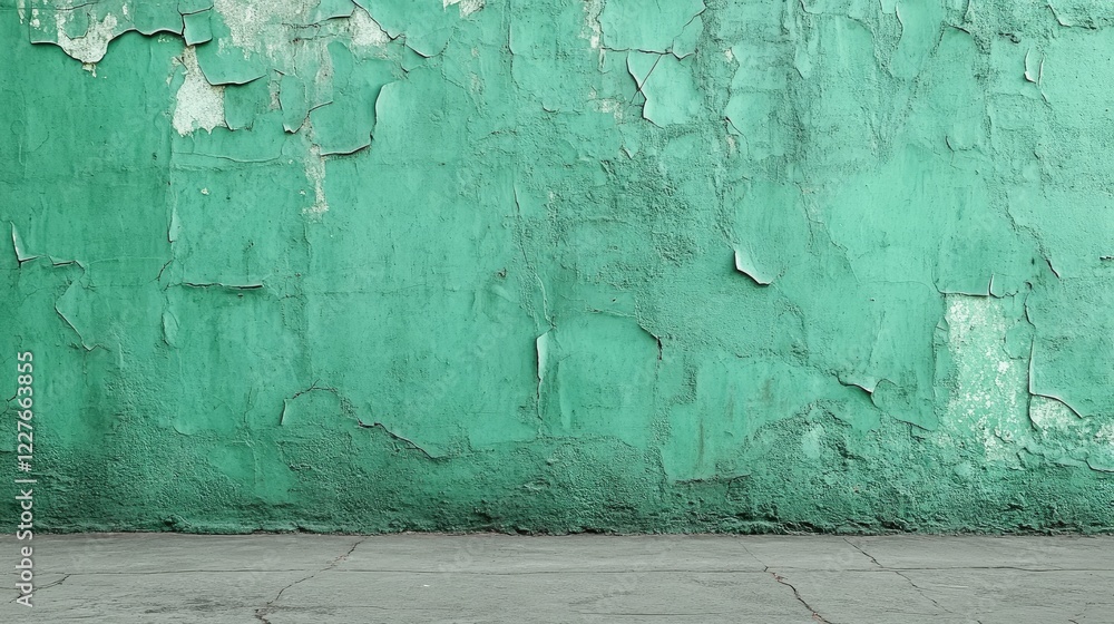 Poster aged green wall texture with peeling paint retro background nostalgic empty space for text placement