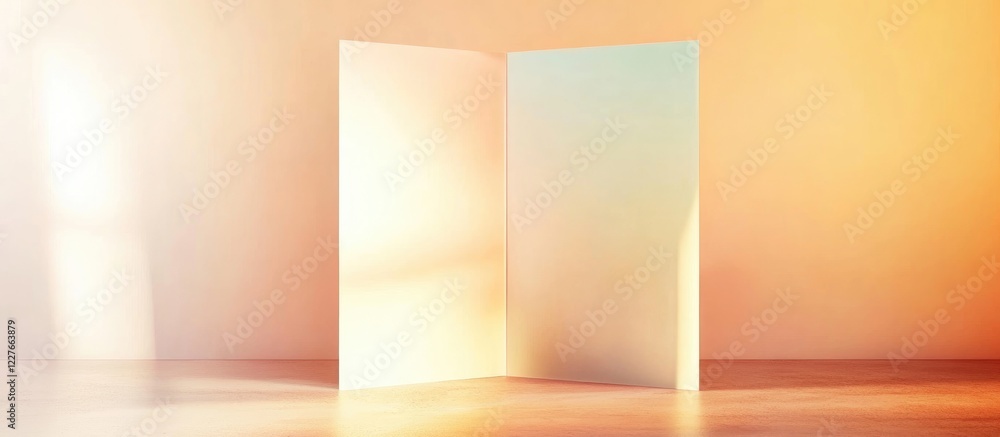 Poster blank a4 tri fold brochure for guest feedback on light background with ample copyspace for custom te