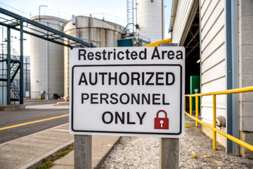 Obraz premium A sign indicating a restricted area, stating 