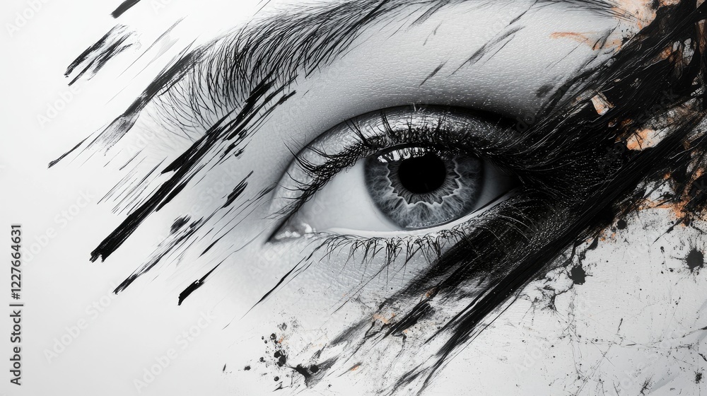 Poster abstract artistic eye with minimalist smudge effect on white background for vision and style concept