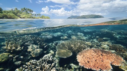Tropical Island Paradise Overlooking Vibrant Coral Reef