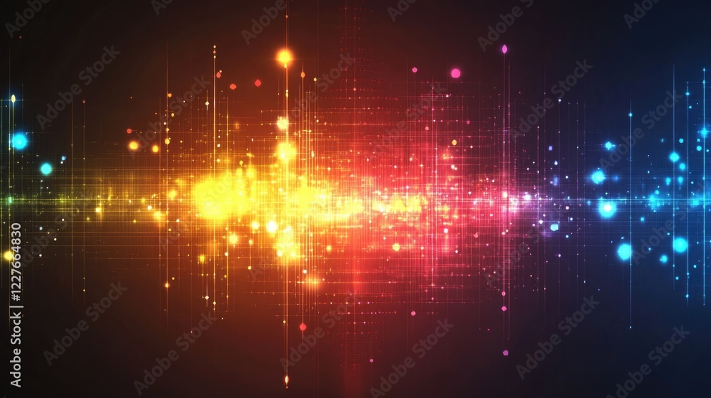 Poster vibrant neon abstract background showcasing digital distortion effects with colorful light patterns 